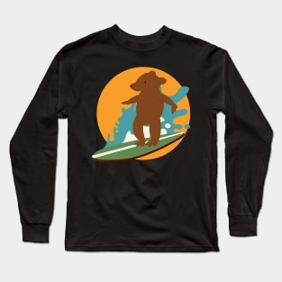 Brown bear surfing board vintage Long Sleeve T-Shirt